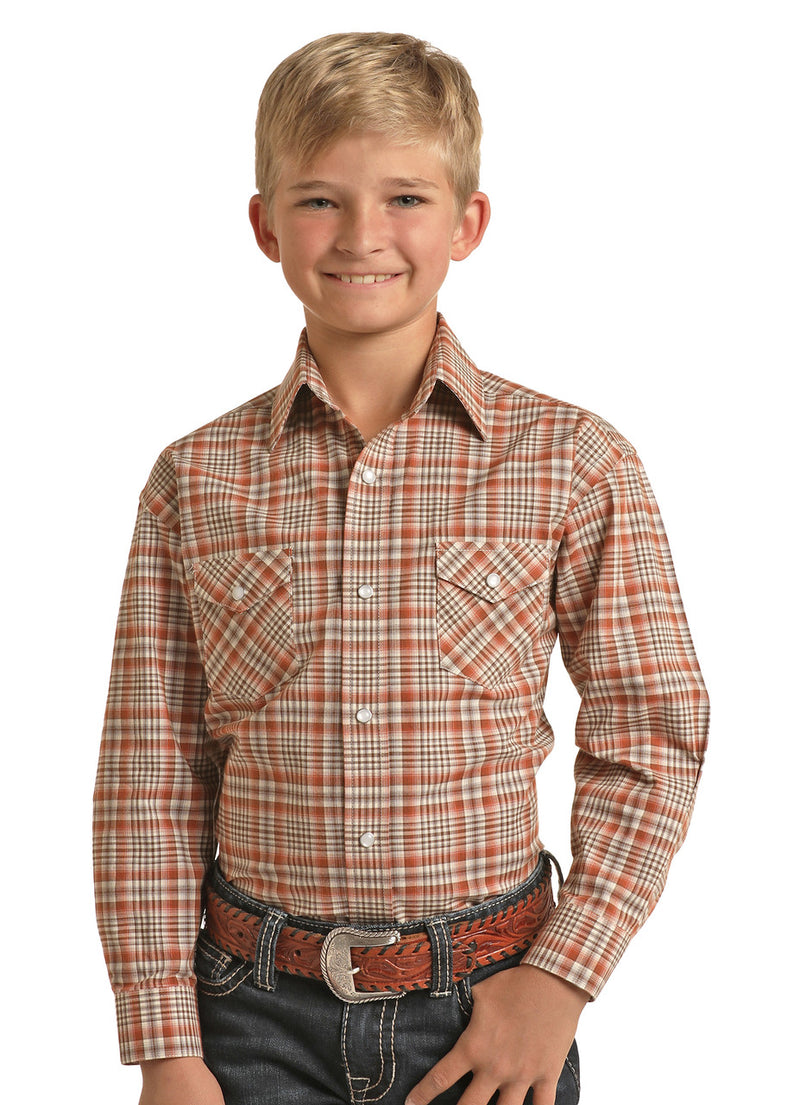 Boys Rust Plaid Arena Shirt