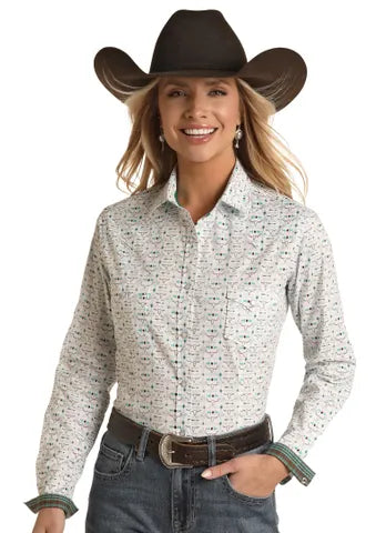 Panhandle Womens Longhorn Print Western Shirt