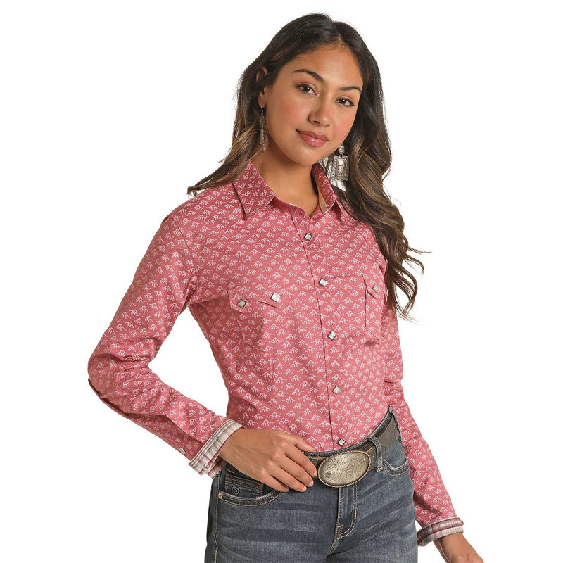 Womens Rough Stock pink Diamond Snap Arena Shirt
