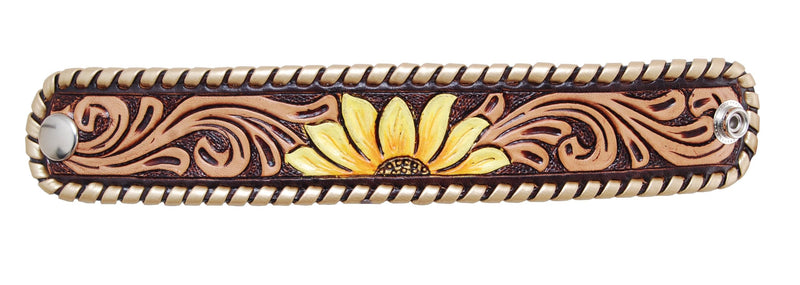 Tooled Sunflower Leather Cuff Bracelet