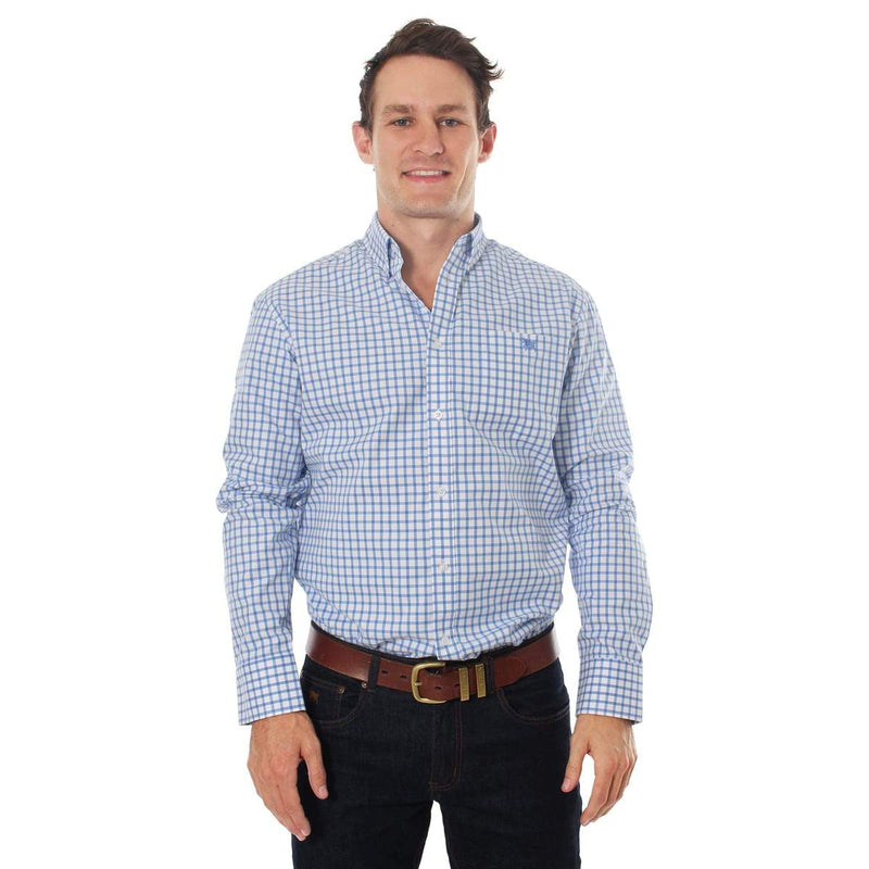 Ringers Western Heritage Mens Window Plaid Dress Shirt Blue/White