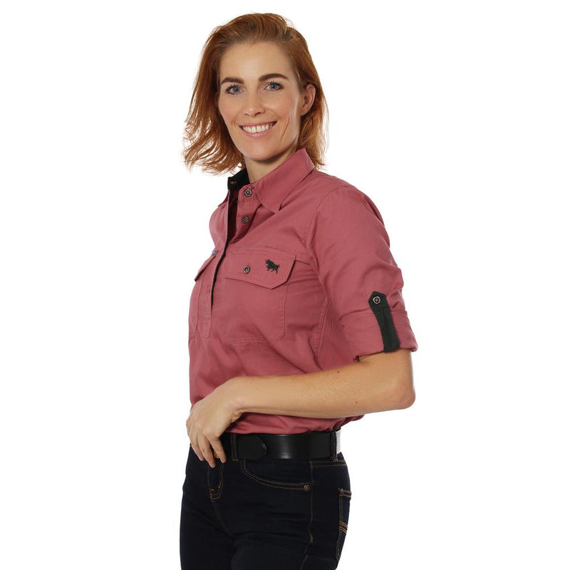 Pentecost River Womens Half Button Work Shirt Dusty Rose - Dusty Rose