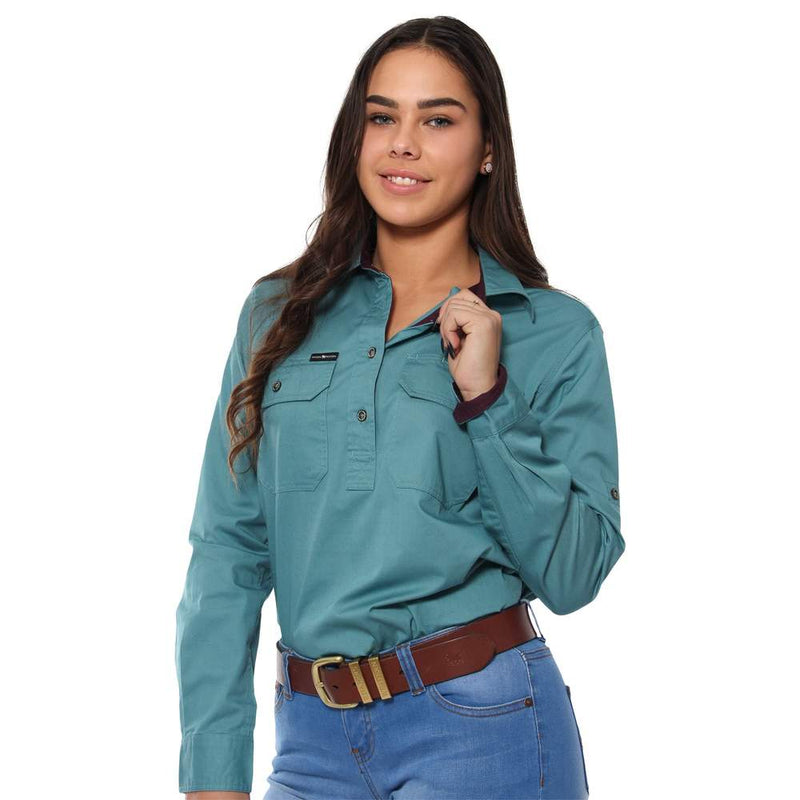 Pentecost River Womens Half Button Work Shirt - Dusty Jade