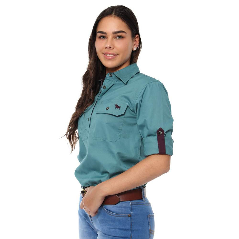 Pentecost River Womens Half Button Work Shirt - Dusty Jade