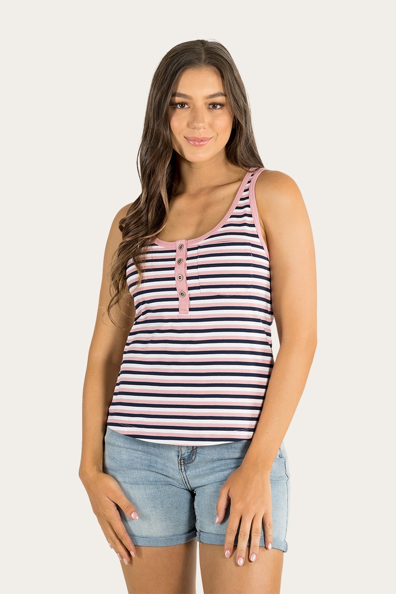 Ringers Western Womens Henley Tank - White/Pink