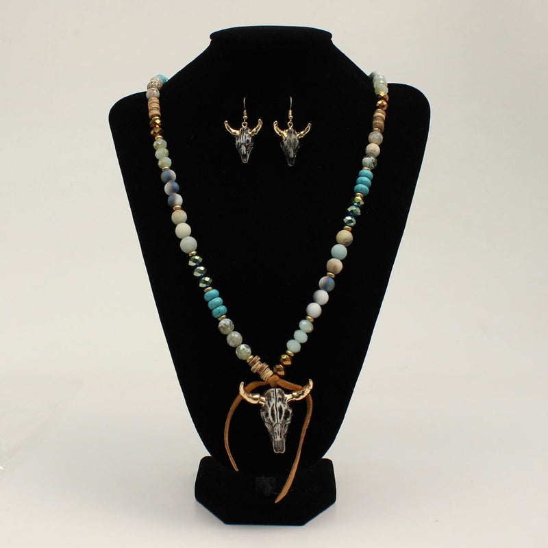 Beaded Skull Necklace and Earring Set
