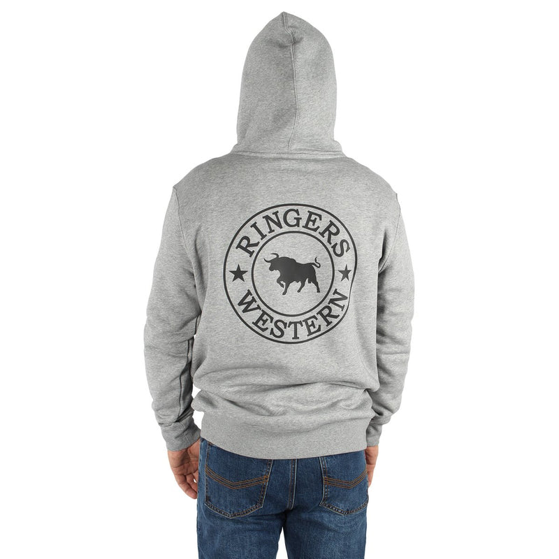 Ringers Western Signature Bull Mens Pullover Hoodie - Grey Marle SIZE M