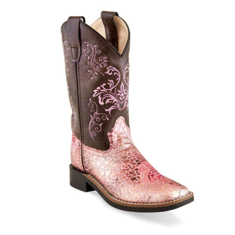 Old West Kids Western Leatherette Antique Pink Square Toe Boots
