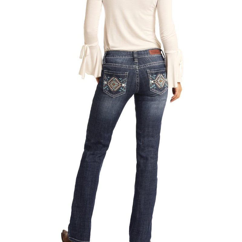 Womans Rock & Roll Cowgirl Aztec Midrise Bootcut Jeans