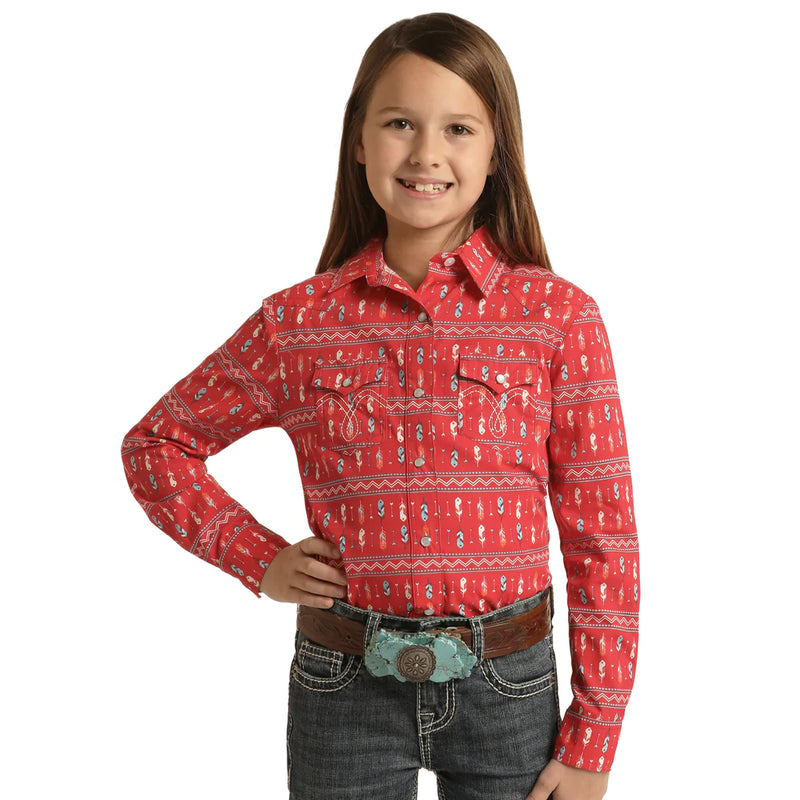 Girls Red Feather Western Arena Shirt