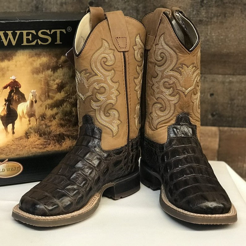 Old West Kids Western Square Toe Gator Boots