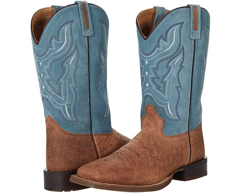 Mens Old West Blue Suede Square Toe Western Boots
