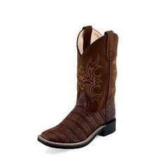 Old West Kids Western Leatherette Brown Croc Square Toe Boots
