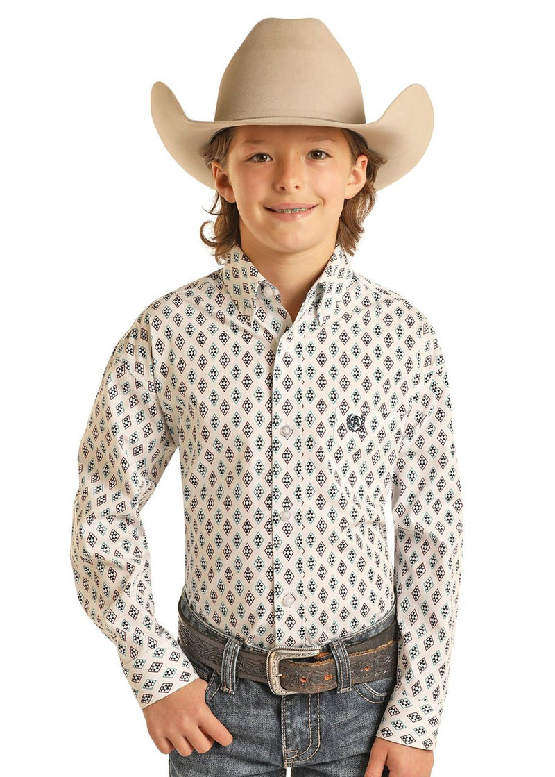 Boys Diamond Print Western Shirt