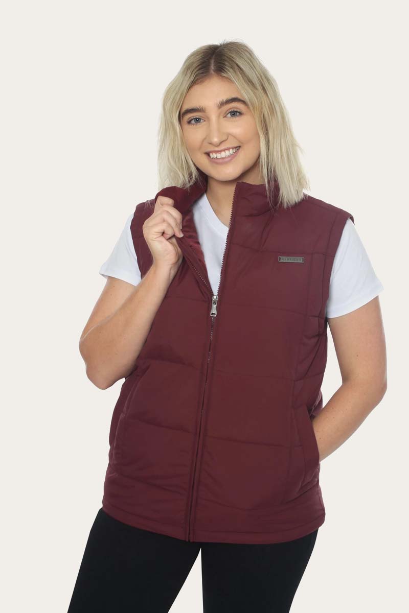 Ringers Western Ebenezer Womens Puffer Vest - Burgundy