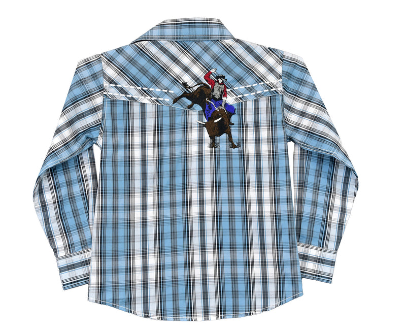 Cowboy Hardware Blue Plaid Embroidered Bull Shirt