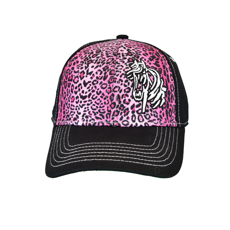Girls Pink Leopard Horse Cap