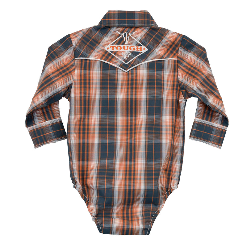 Cowboy Hardware Boys Orange Plaid Cowboy Romper