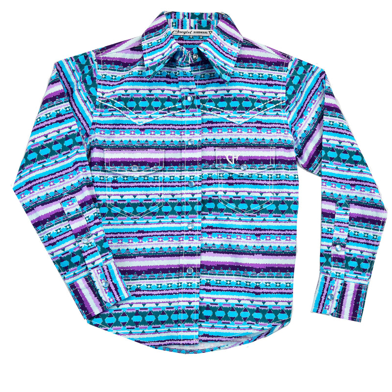 Cowgirl Hardware Toddler Girls Turquoise Aztec Western Shirt