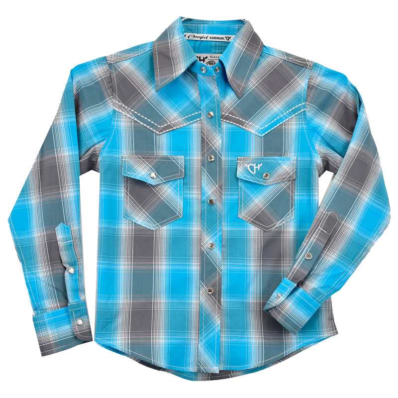 Cowgirl Hardware Girls Turquoise Plaid Western Shirt