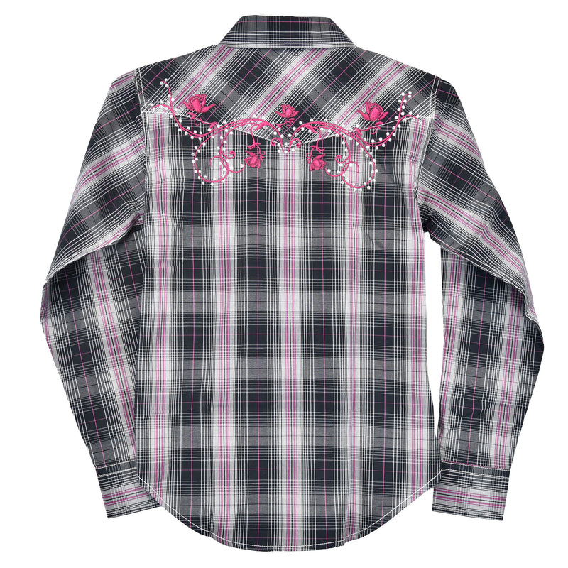 Cowgirl Hardware Girls Blac/Pink Plaid Western Shirt