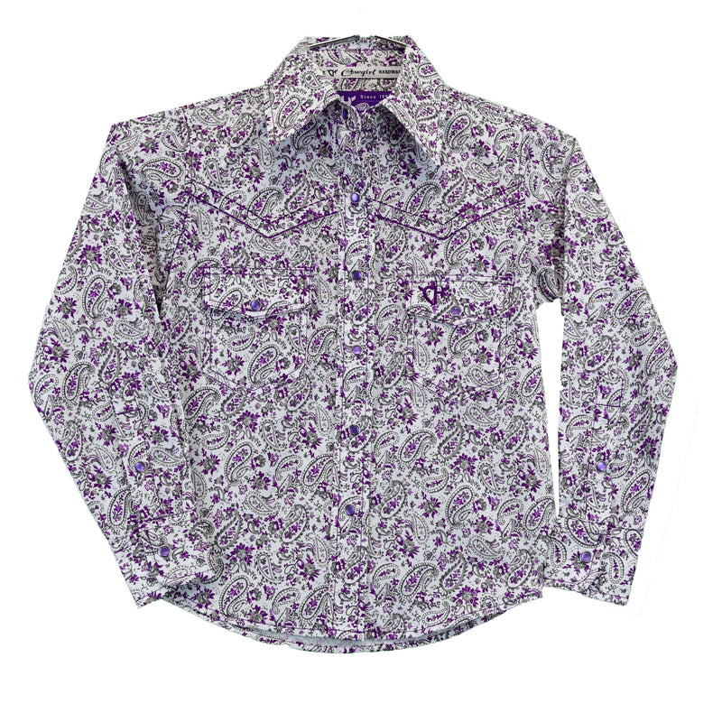 Cowgirl Hardware Girls Purple Paisley Western Shirt
