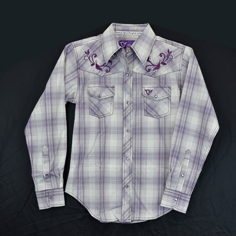 Cowgirl Hardware Girls Purple Plaid Western Shirt