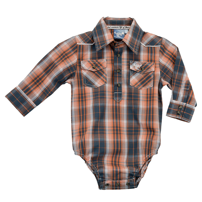 Cowboy Hardware Boys Orange Plaid Cowboy Romper
