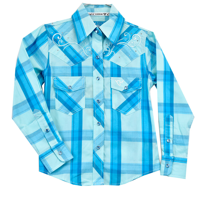 Cowgirl Hardware Girls Logger Turquoise Plaid Shirt