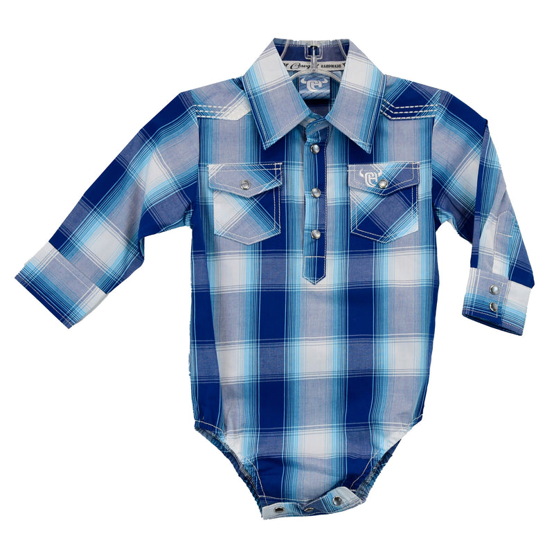 Cowboy Hardware Boys Hombre Blue Plaid Cowboy Romper