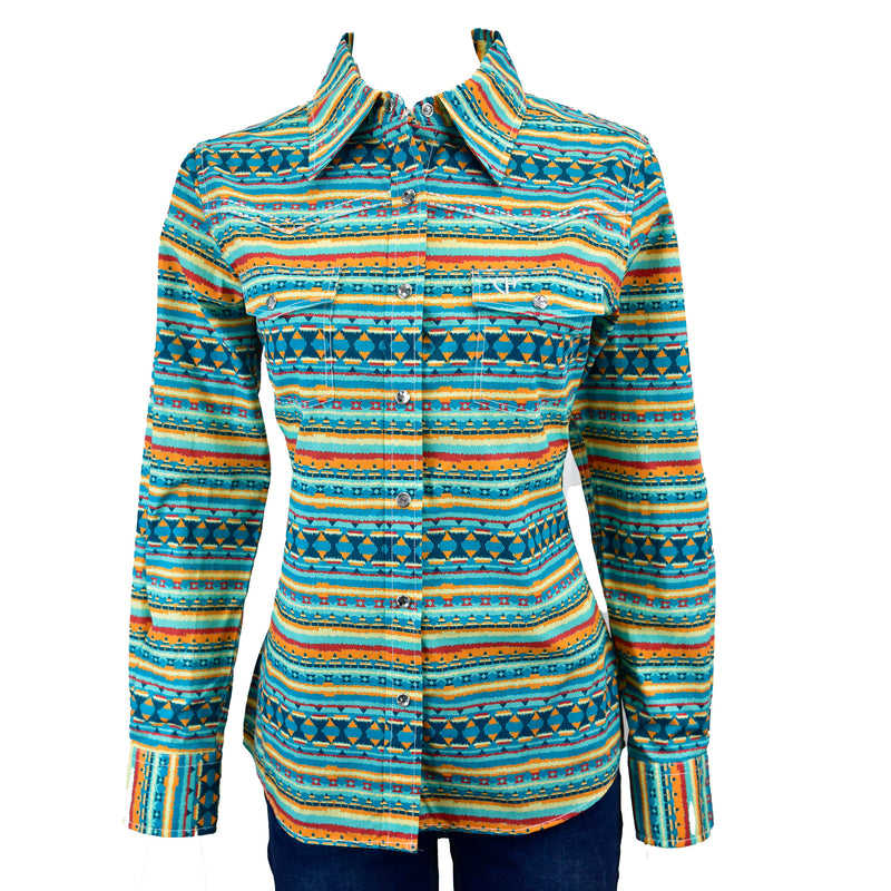 Cowgirl Hardware Womans Teal Vintage Aztec Western Shirt