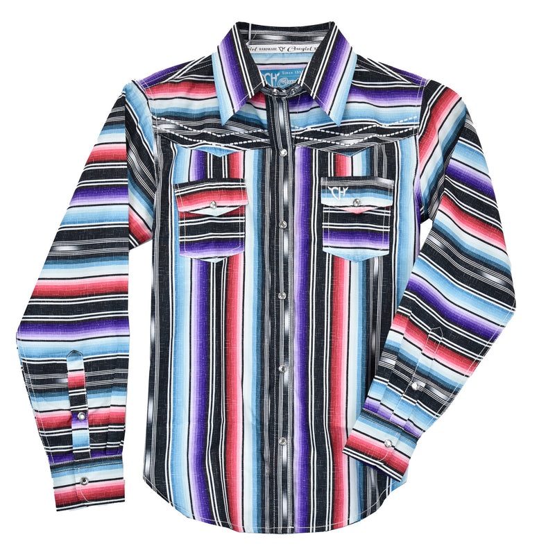 Cowgirl Hardware Girls Black/Purple Serape Western Shirt