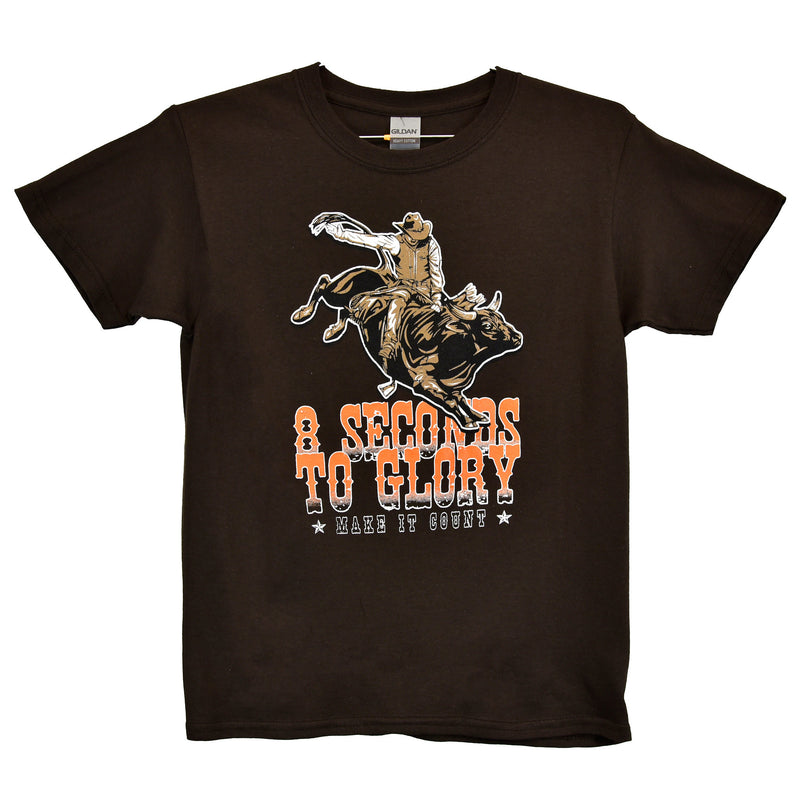 Boys 8 Seconds Glory Chocolate Bull Riding Rodeo Tee
