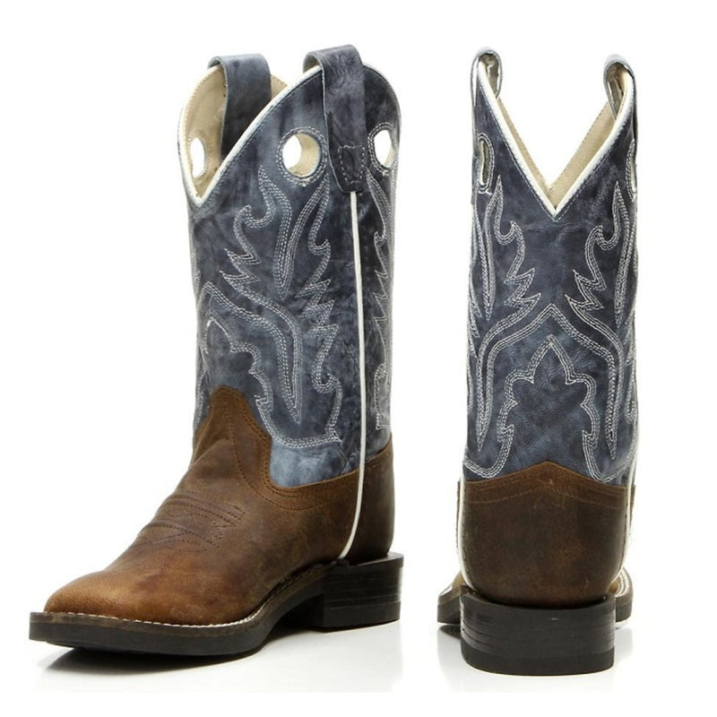 Old West Youth Snuffled Blue Square Toe Boots