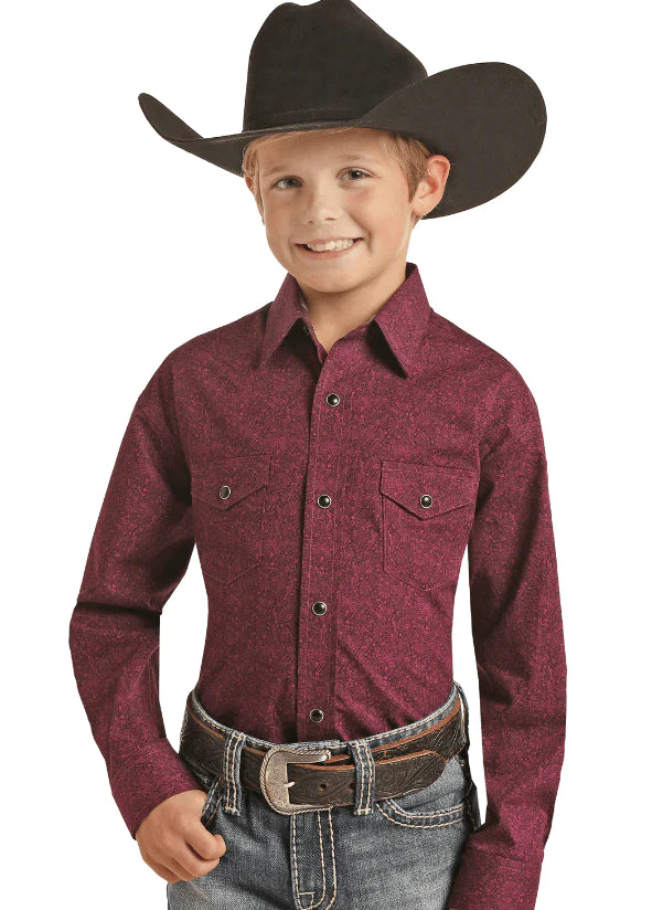 Boys Printed Maroon Western Shirt