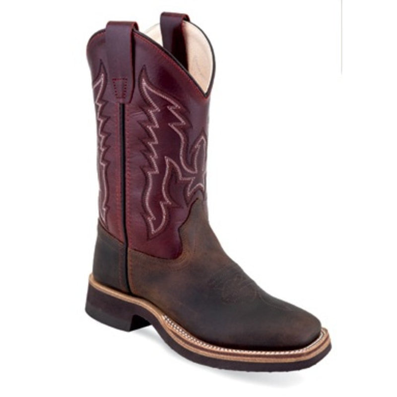 Old West Kids Western Burgandy Square Toe Boots