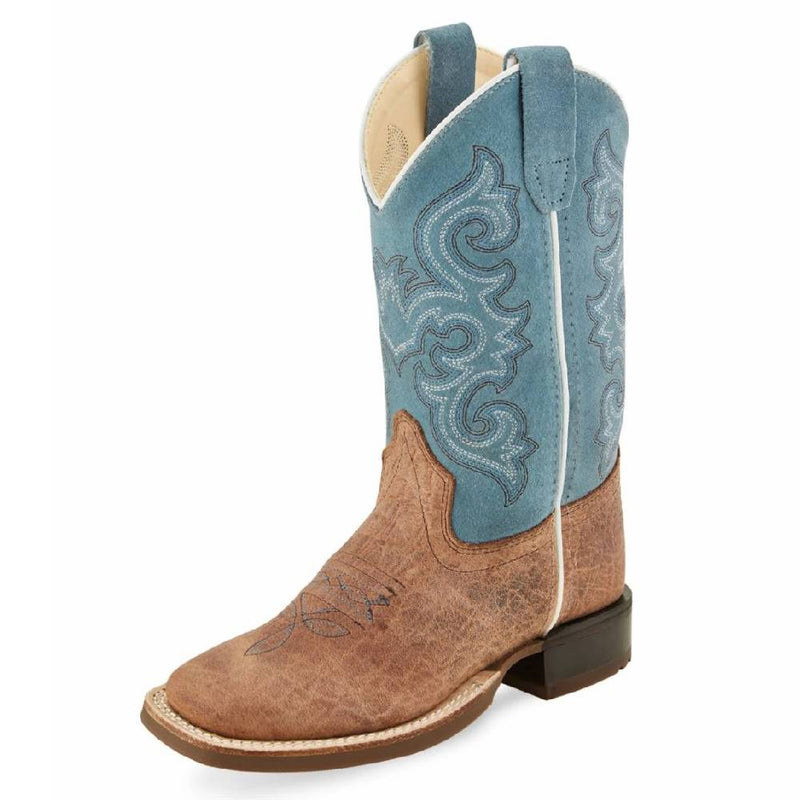 Old West Kids Western Sky Blue Suede Square Toe Boots