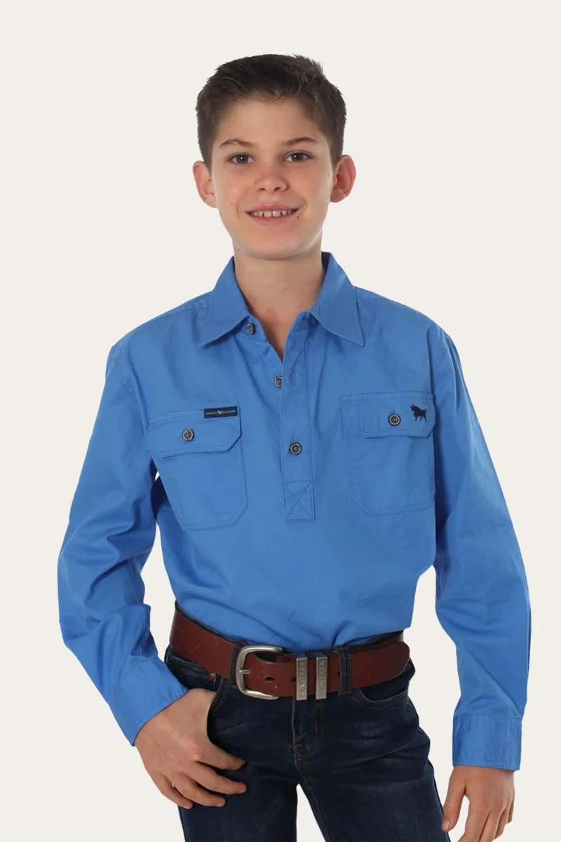 Kids Ringers Western Ord River Half Button Work Shirt Blue