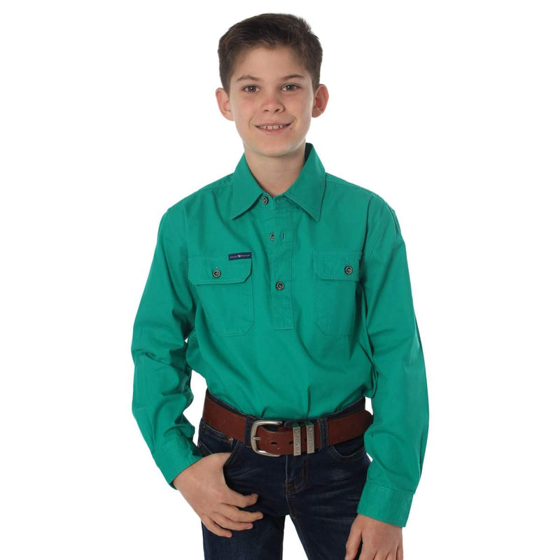 Kids Ringers Western Ord River Half Button Work Shirt Green