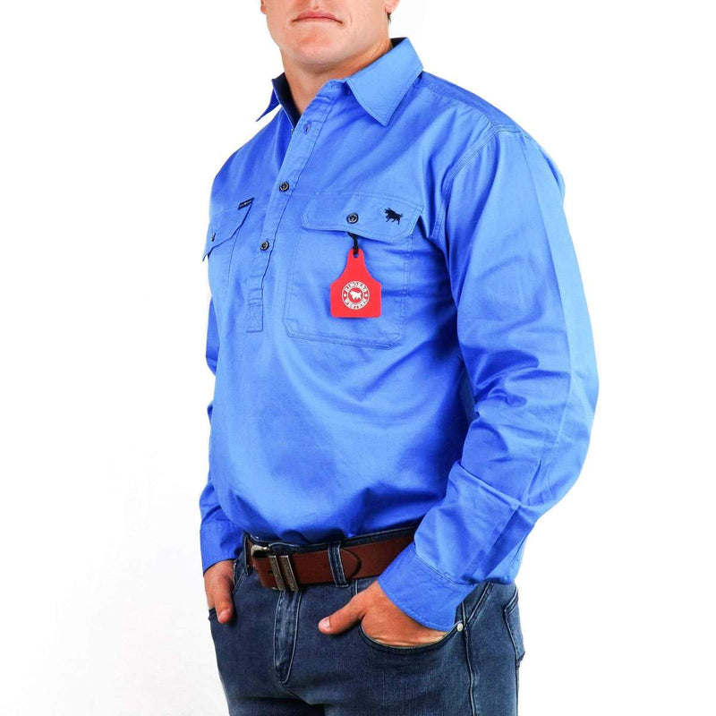 Ringers Western Boss Mens Half Button Work Shirt Blue