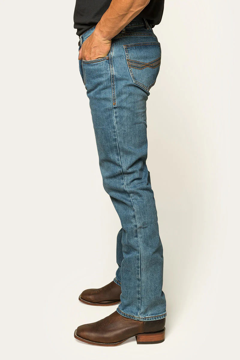 Ringers Western Muster Mens Slim Fit Straight Leg Jean Mid Blue