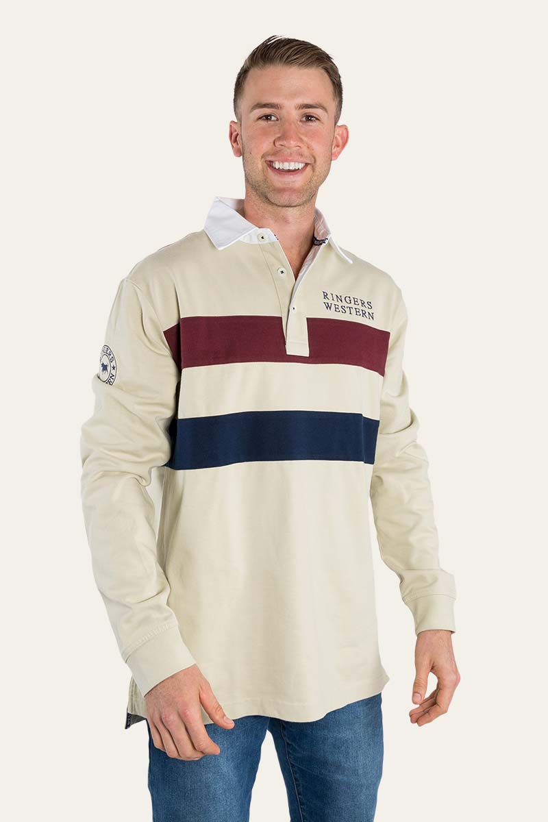 Ringers Western Seaton Mens Rugby Jersey - Beige/Cabernet SIZE M & 2XL