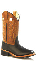 Old West Kids Western Black & Tan Square Toe Boots