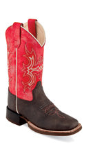 Old West Youth Dark Pink Square Toe Boots